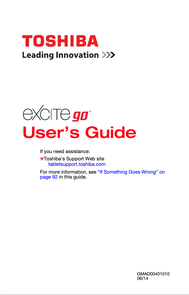 Imagen de la primera página del manual del dispositivo Excite Go
