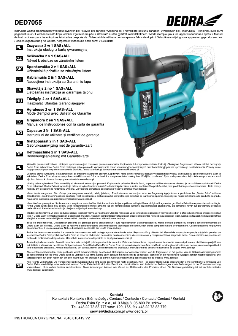 Imagen de la primera página del manual del dispositivo DED7055