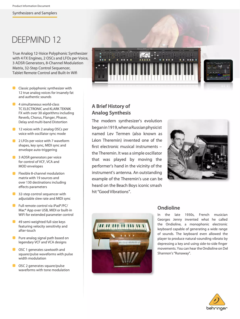 Página 1 del manual Ficha técnica Behringer DeepMind 12