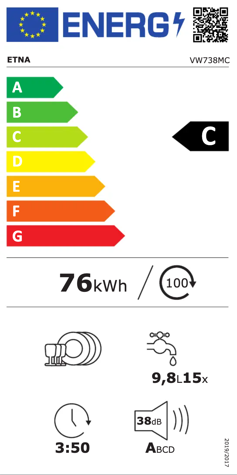 Página 1 del manual Etiqueta energética Etna VW738MC
