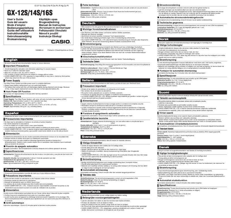 Página 1 del manual Manual de usuario Casio GX-14S