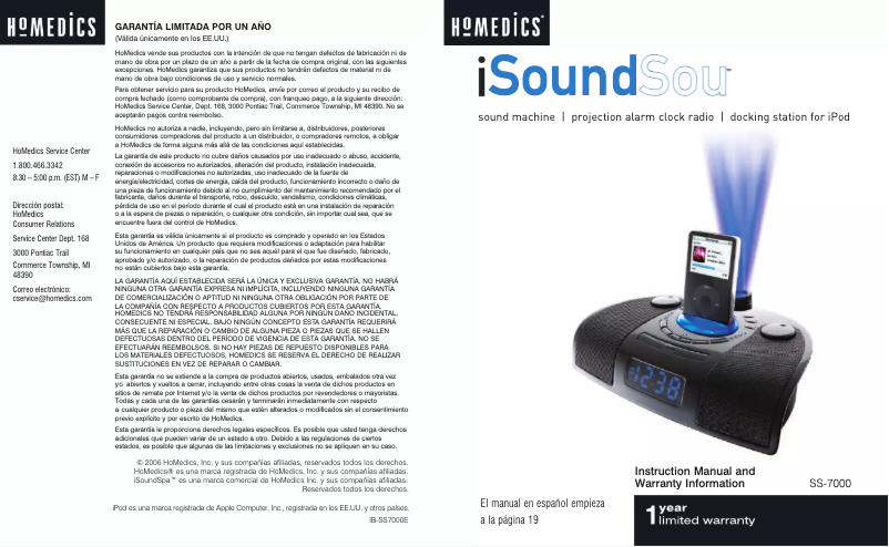 Página 1 del manual Manual de usuario Homedics iSoundSpa SS-7000