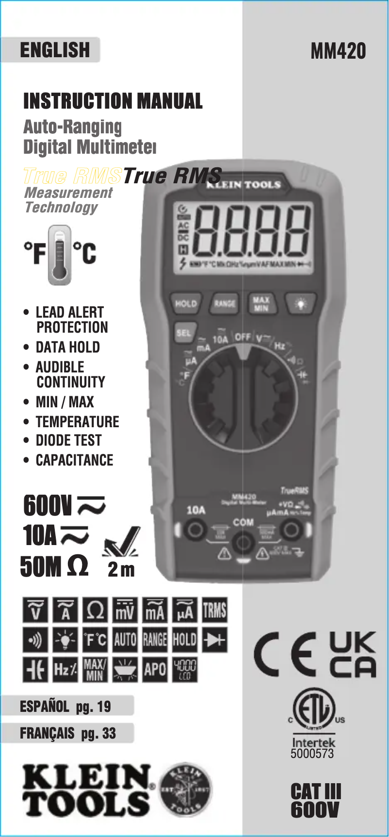 Página 1 del manual Manual de usuario Klein Tools MM420