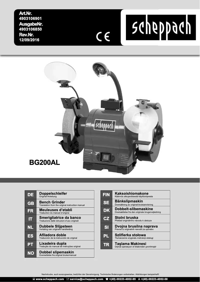 Página 1 del manual Manual de usuario Scheppach BG200AL