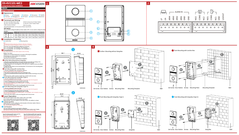 Imagen de la primera página del manual del dispositivo DS-KV1101-ME2/Surface