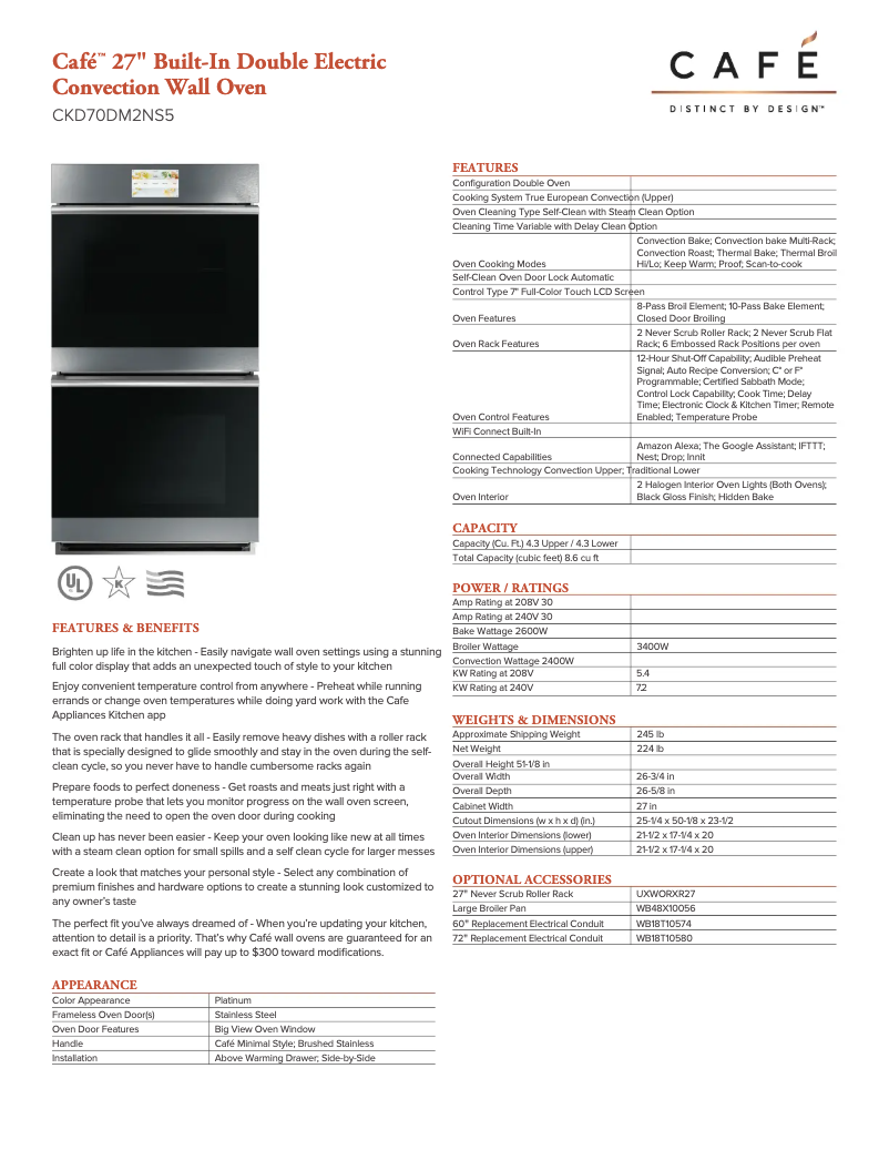 Página 1 del manual Ficha técnica GE CKD70DM2NS5