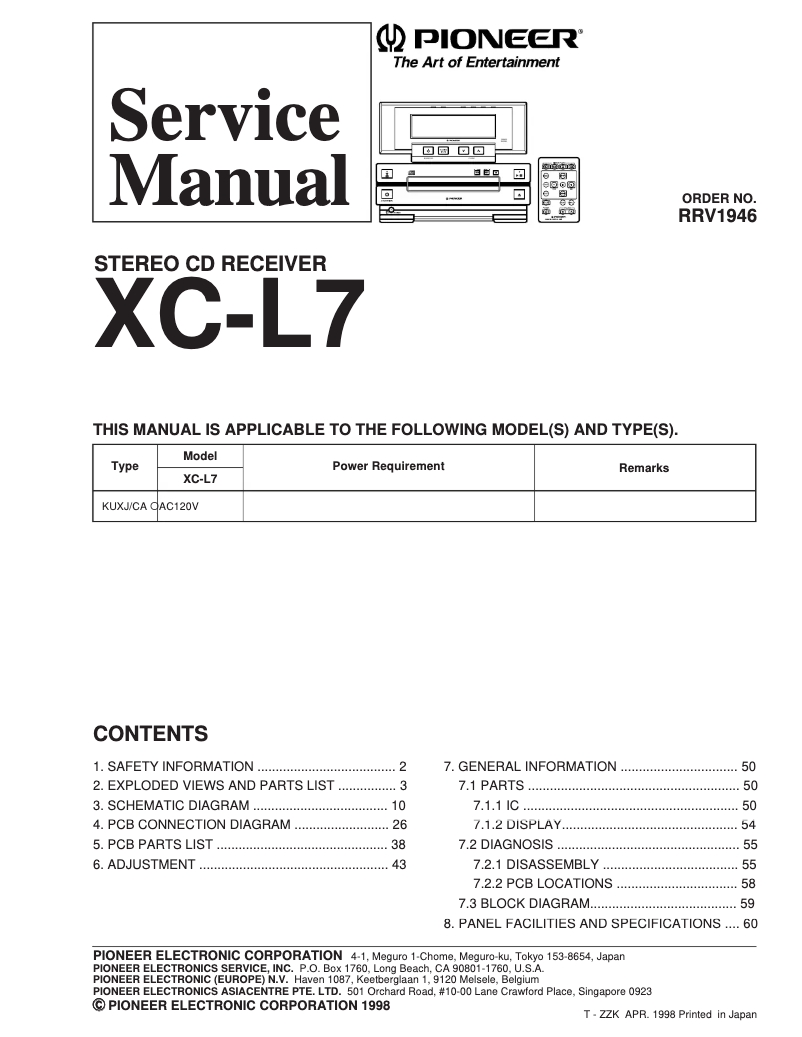 Imagen de la primera página del manual del dispositivo XC-L7