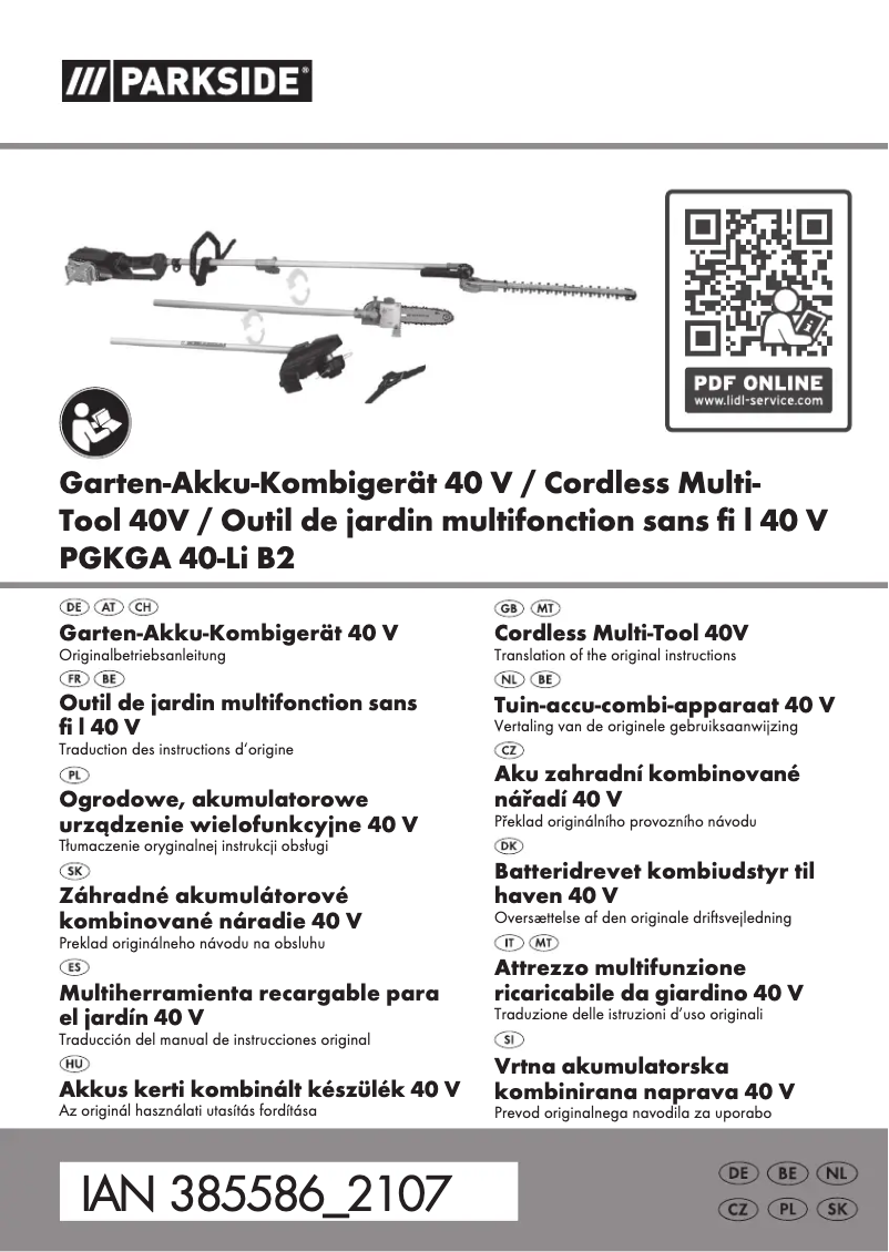 Página 1 del manual Manual de usuario Parkside PGKGA 40-Li B2
