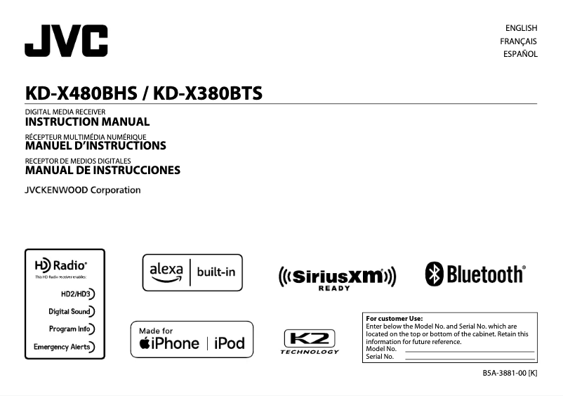 Imagen de la primera página del manual del dispositivo KD-X380BTS
