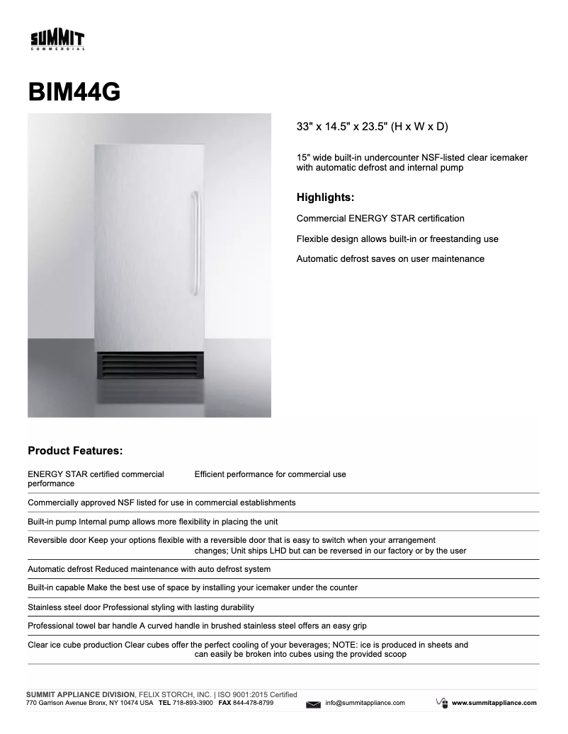 Página 1 del manual Ficha técnica Summit BIM44G