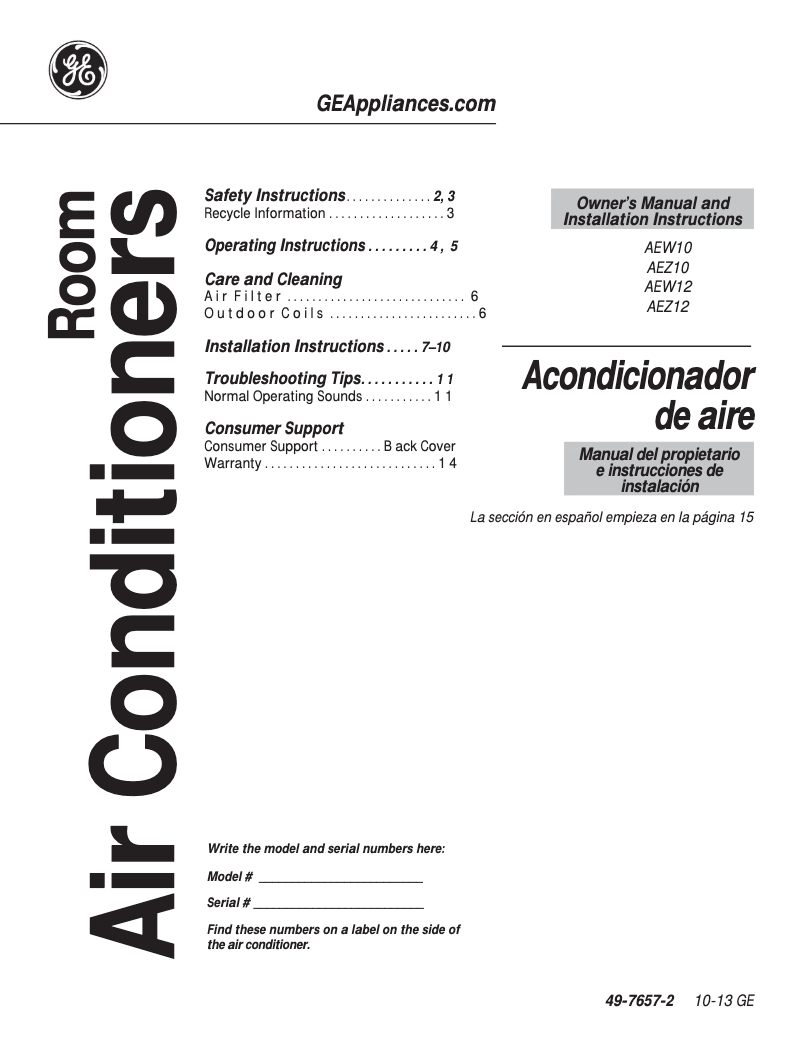 Imagen de la primera página del manual del dispositivo AEW12AQ