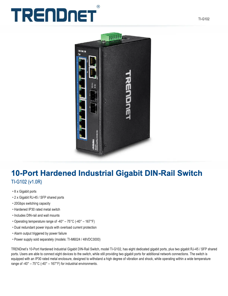 Imagen de la primera página del manual del dispositivo TI-G102