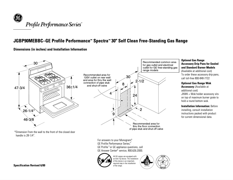 Imagen de la primera página del manual del dispositivo Profile Spectra JGBP90MEBBC