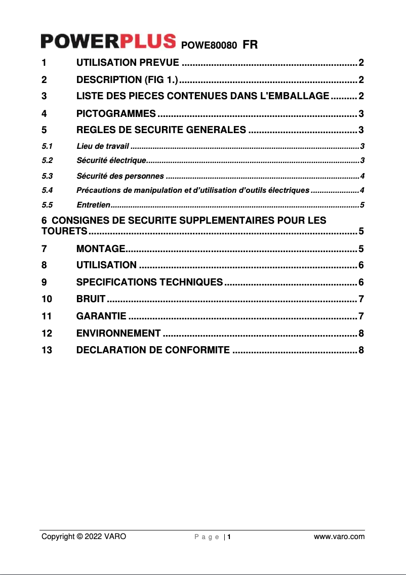 Imagen de la primera página del manual del dispositivo POWE80080
