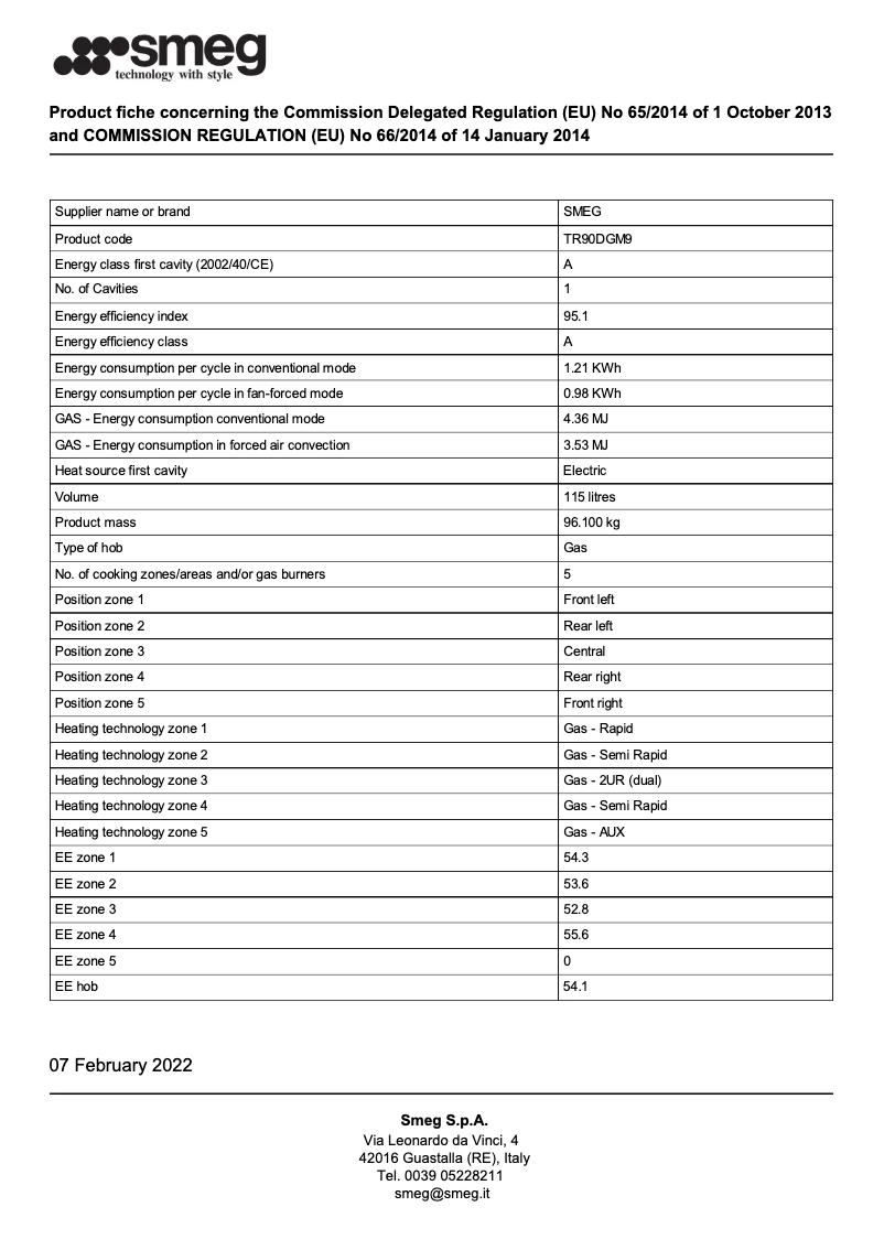 Página 1 del manual Folleto Smeg TR90DGM9