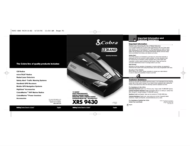 Imagen de la primera página del manual del dispositivo XRS 9430