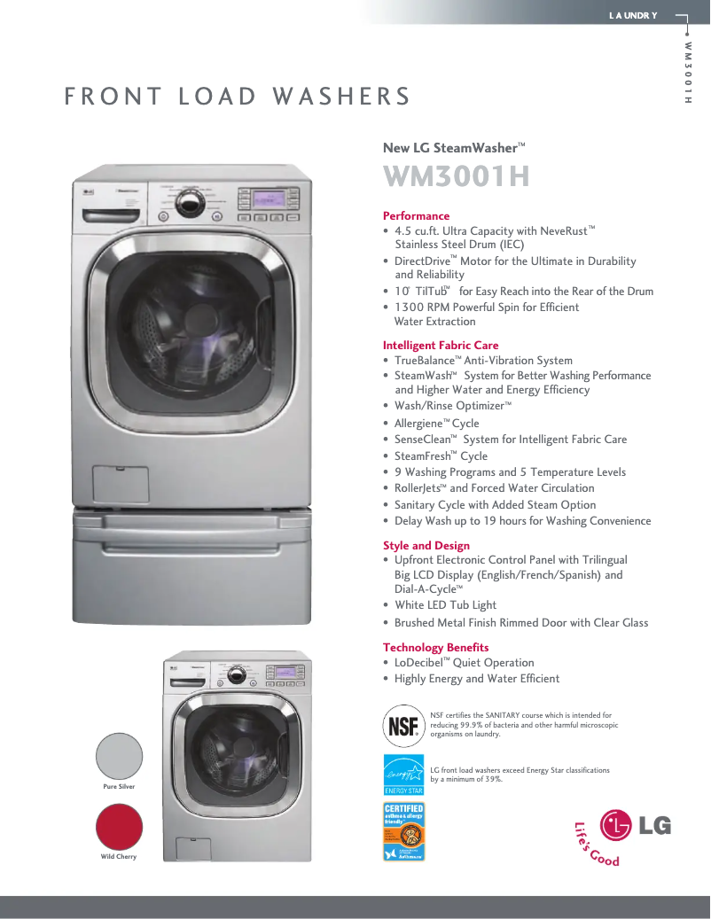 Página 1 del manual Ficha técnica LG WM3001HPA