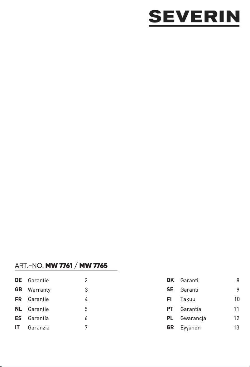 Página 1 del manual Información de garantía Severin MW 7761