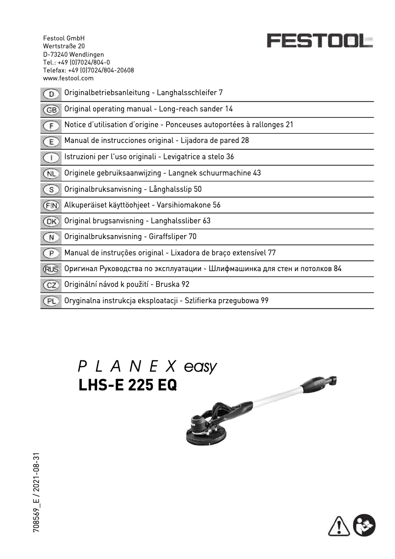 Página nº 1 - Manual de usuario Festool PLANEX LHS-E 225