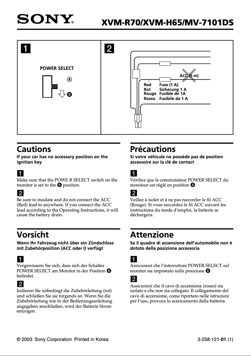 Página 1 del manual Instrucciones de seguridad Sony XVM-R70