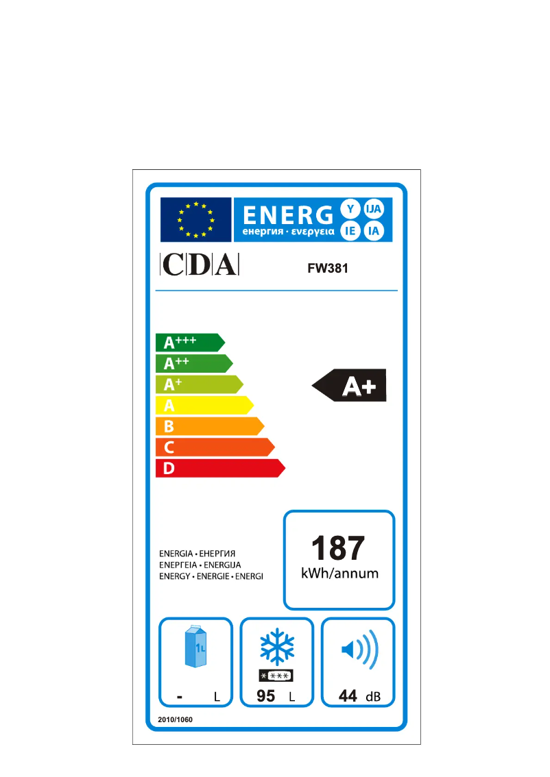 Página 1 del manual Etiqueta energética CDA FW381