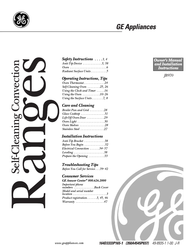 Imagen de la primera página del manual del dispositivo Profile Performance JB970SBSS