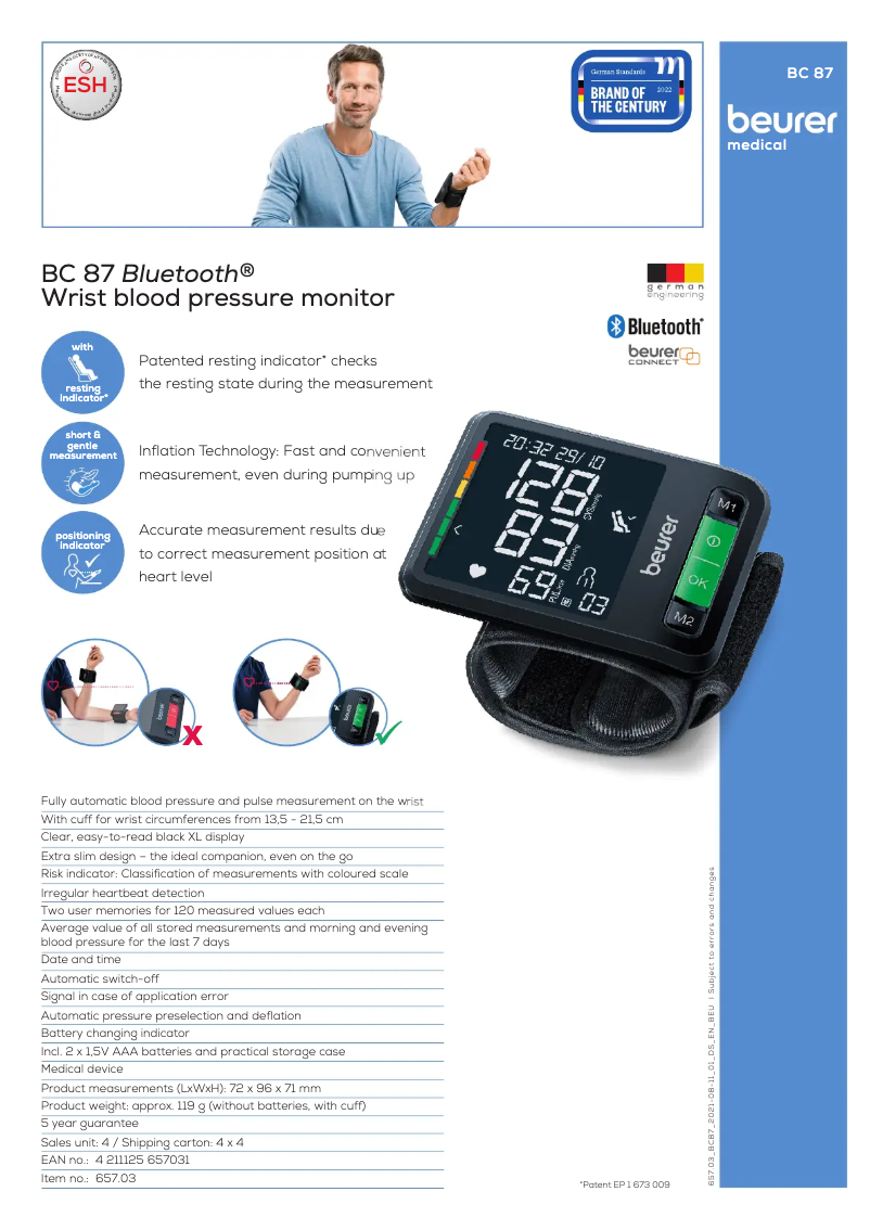 Página 1 del manual Ficha técnica Beurer BC 87