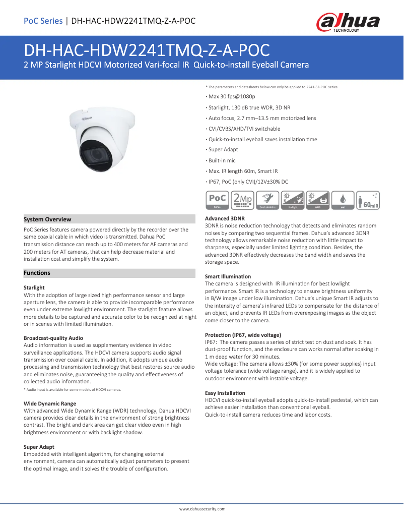 Página 1 del manual Ficha técnica Dahua Technology HAC-HDW2241TMQ-Z-A-POC