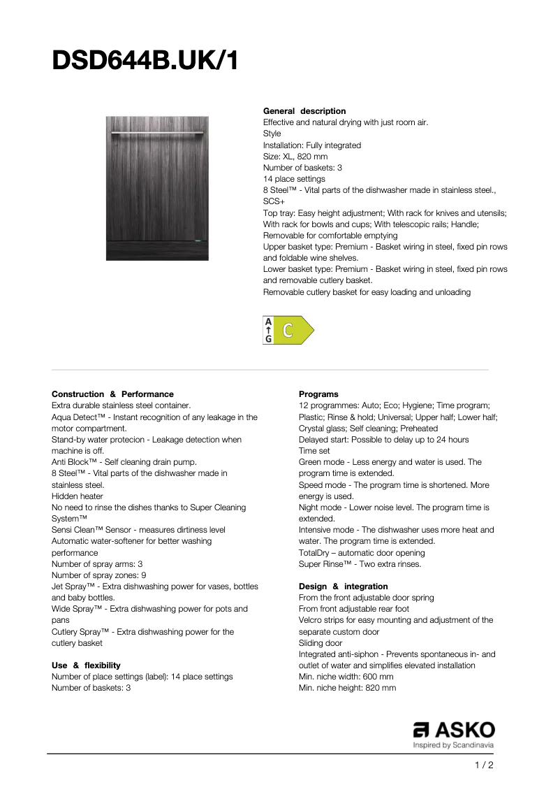 Página nº 1 - Manual de usuario Asko DSD644B