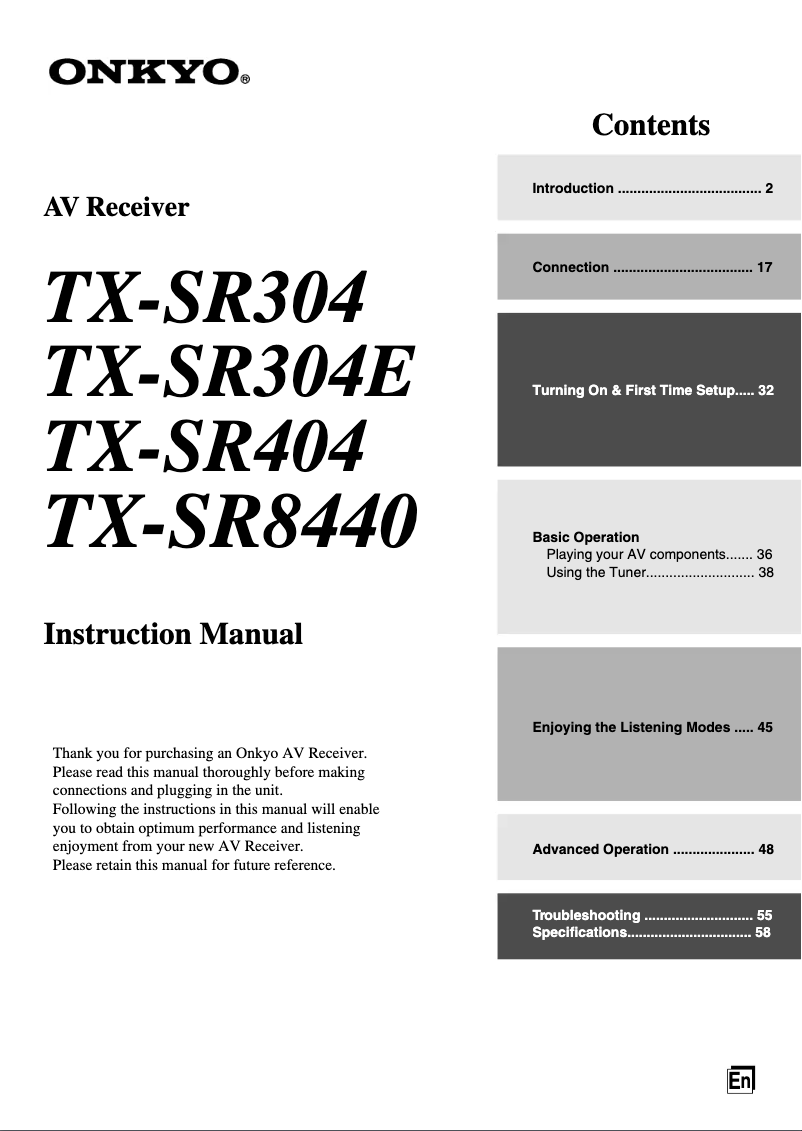 Imagen de la primera página del manual del dispositivo TX-SR8440