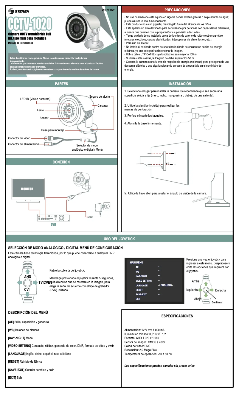 Imagen de la primera página del manual del dispositivo CCTV-1020