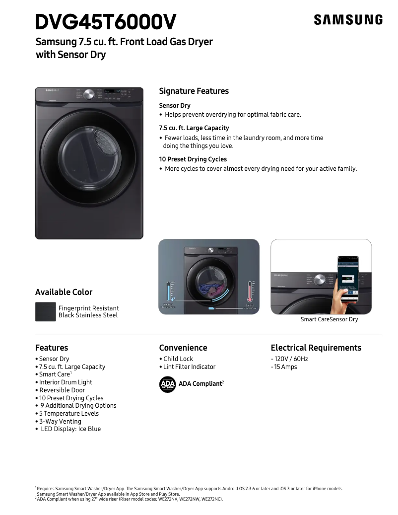 Página 1 del manual Ficha técnica Samsung DVG45T6000V