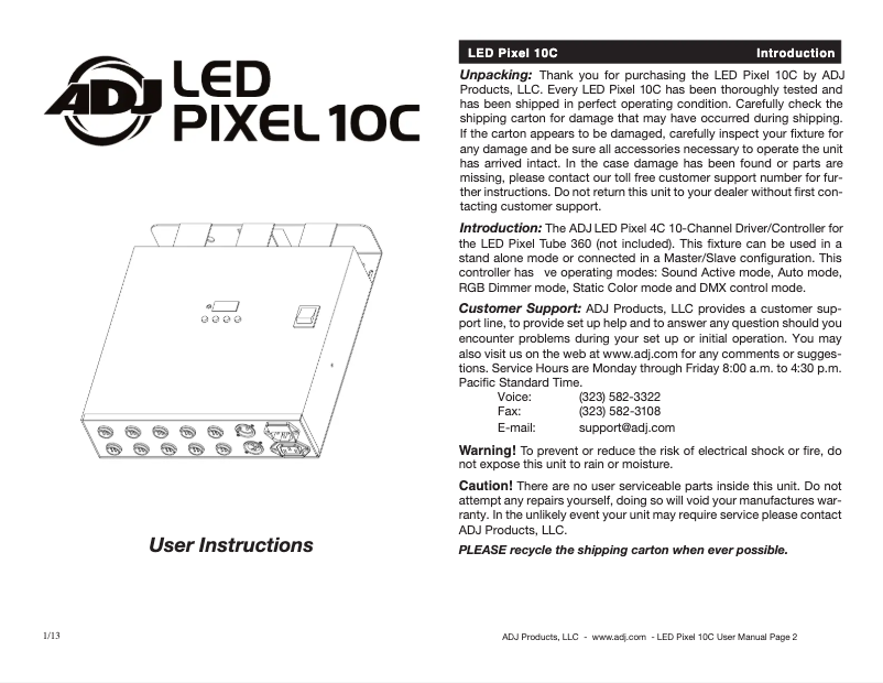 Imagen de la primera página del manual del dispositivo LED Pixel Tube 360