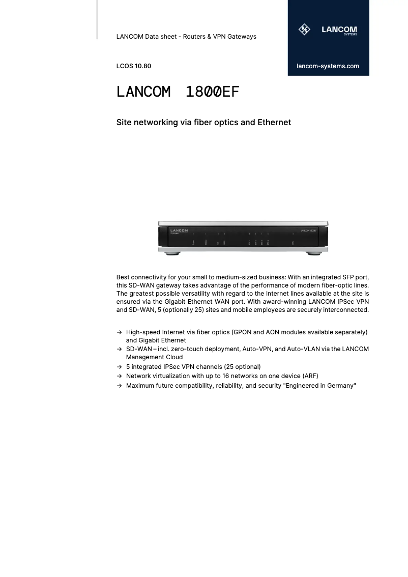 Página 1 del manual Ficha técnica Lancom 1800EF