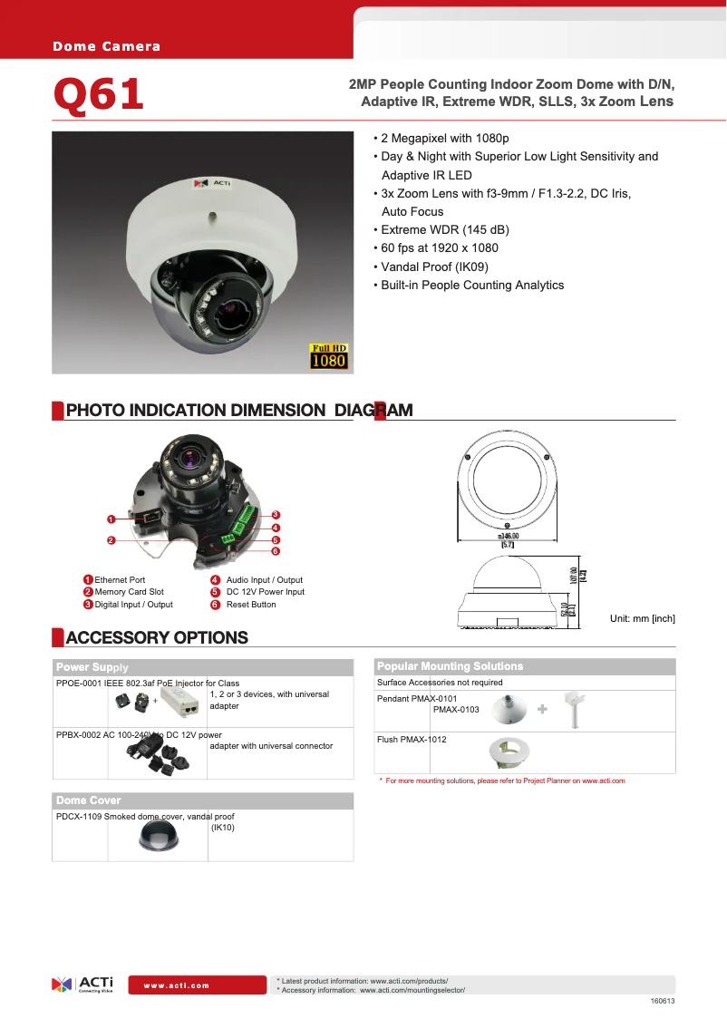 Página 1 del manual Ficha técnica ACTi Q61
