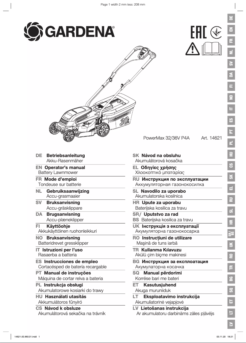 Página nº 1 - Manual de usuario Gardena PowerMax 32/36V P4A