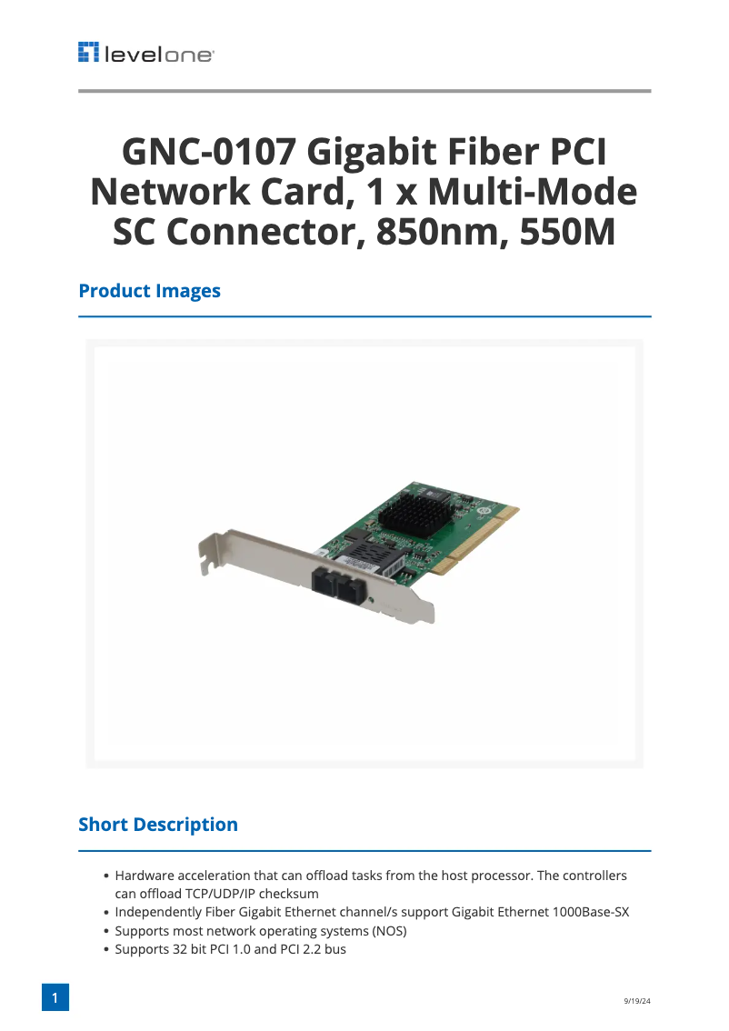 Imagen de la primera página del manual del dispositivo GNC-0107