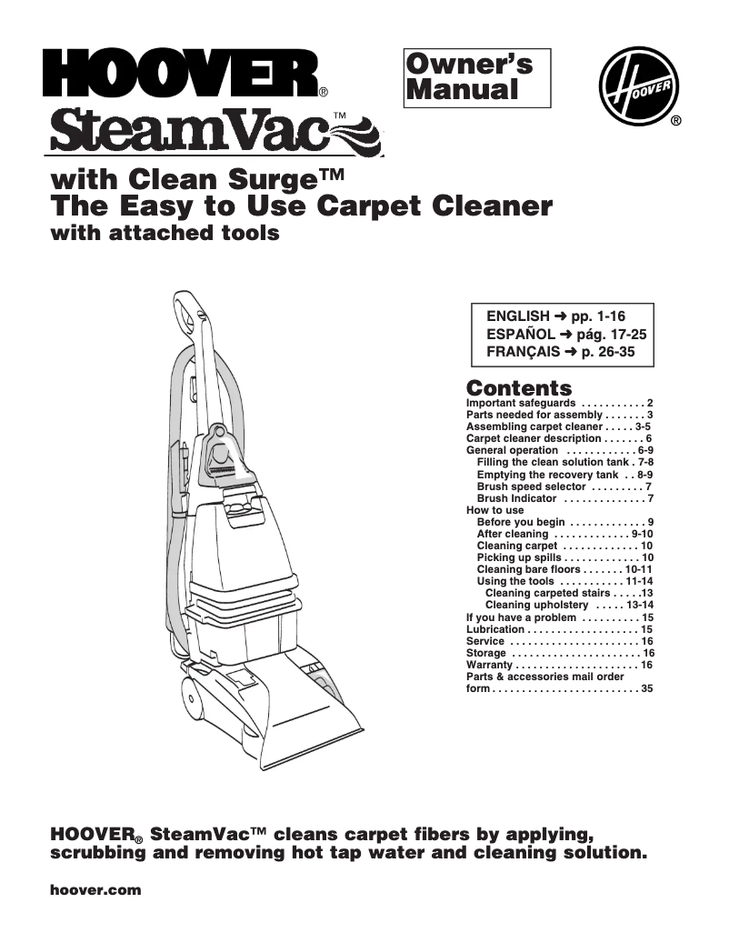 Página 1 del manual Manual de usuario Hoover SteamVac CleanSurge