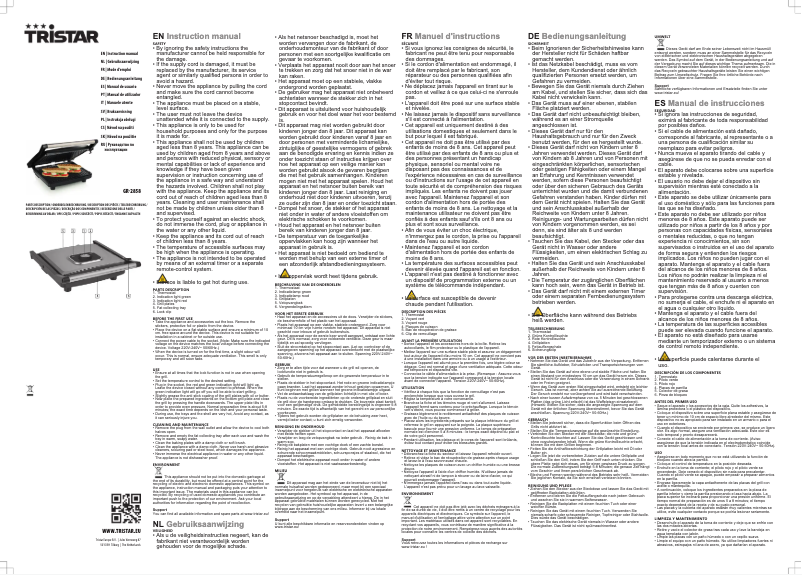 Página nº 1 - Manual de usuario TriStar GR-2858