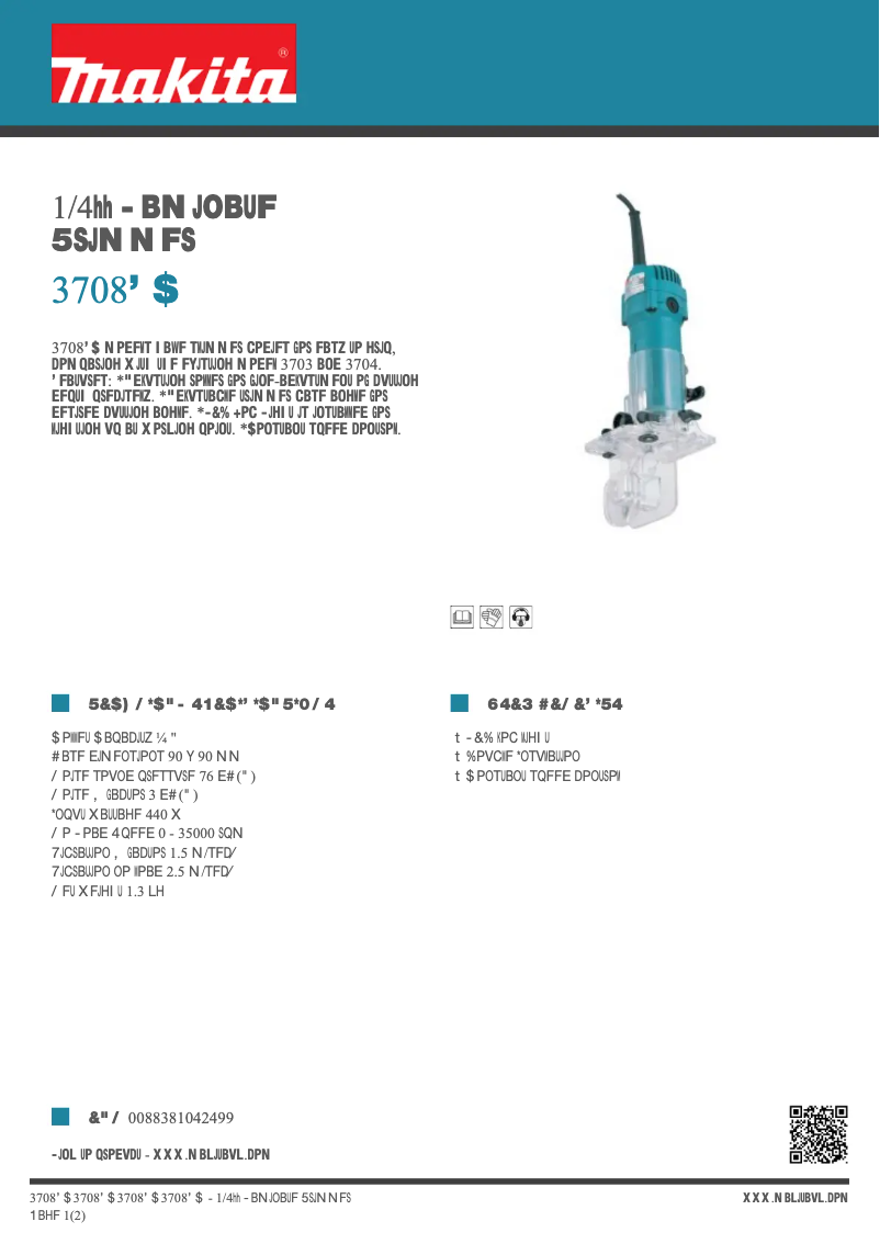 Página 1 del manual Ficha técnica Makita 3708FC