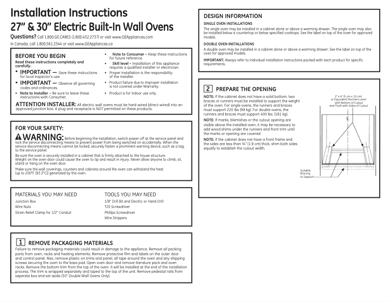 Página 1 del manual Guía de instalación GE CT9050SHSS