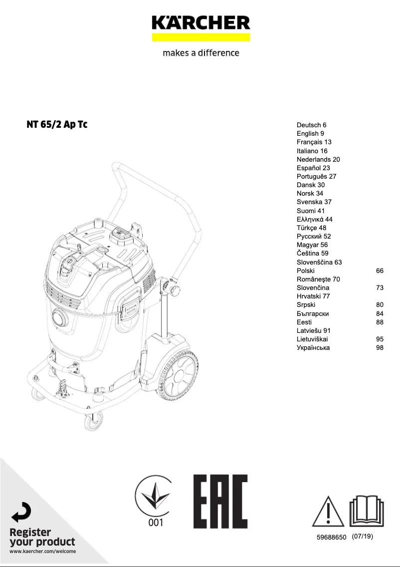 Página 1 del manual Manual de usuario Kärcher NT 65/2 Ap Tc Agri