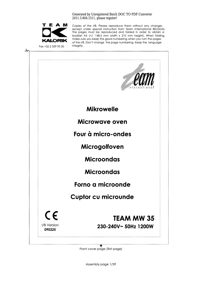Imagen de la primera página del manual del dispositivo MW 35