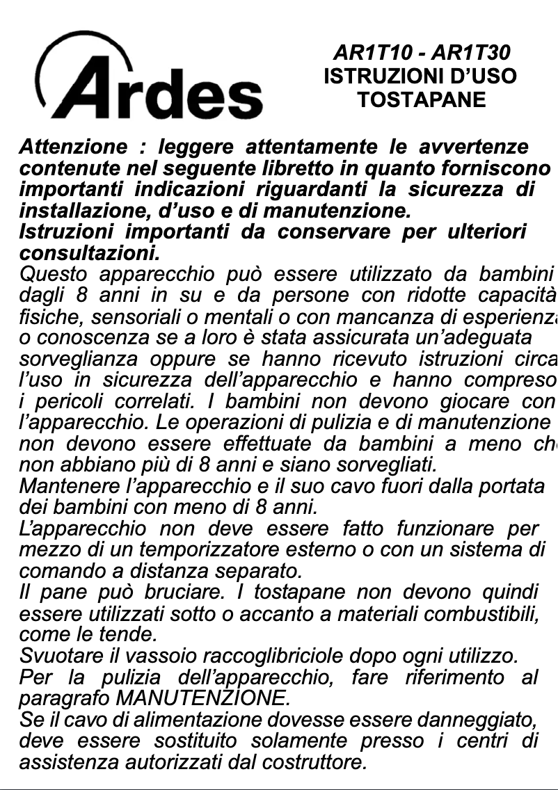 Imagen de la primera página del manual del dispositivo AR1T30