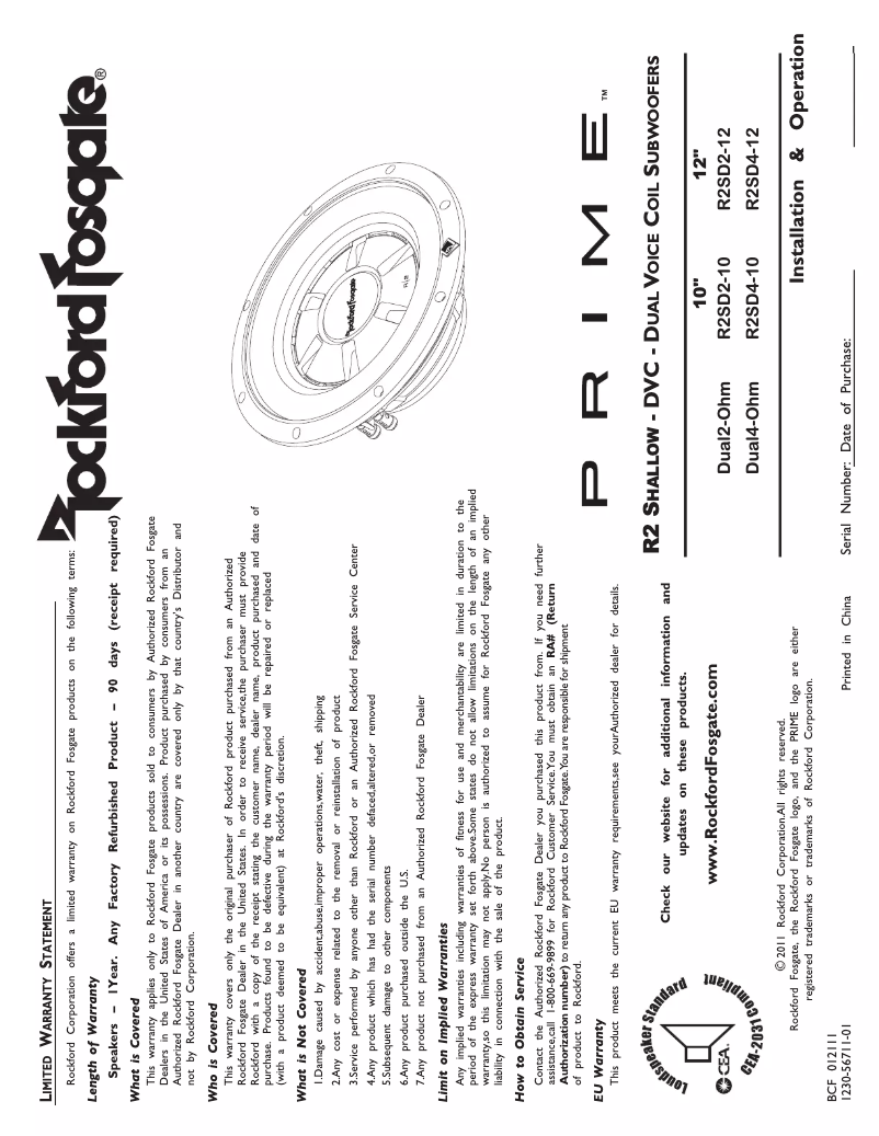 Página 1 del manual Manual de usuario Rockford Fosgate Prime R2SD2-10