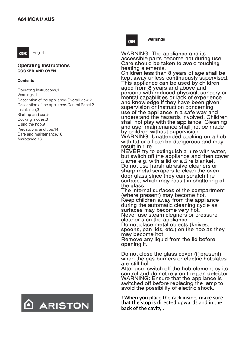 Página 1 del manual Manual de usuario Ariston Thermo A64IMCA 1(X) AUS