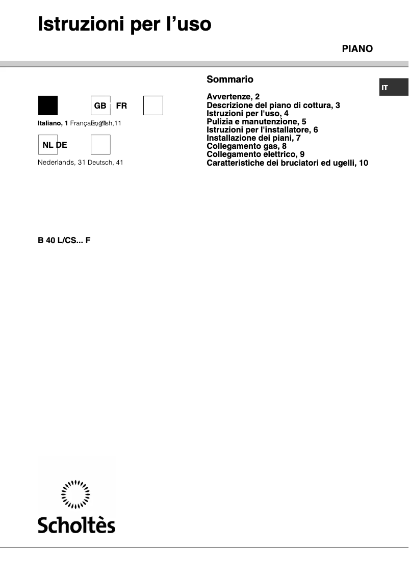 Página 1 del manual Manual de usuario Scholtès B 40 L/CS F