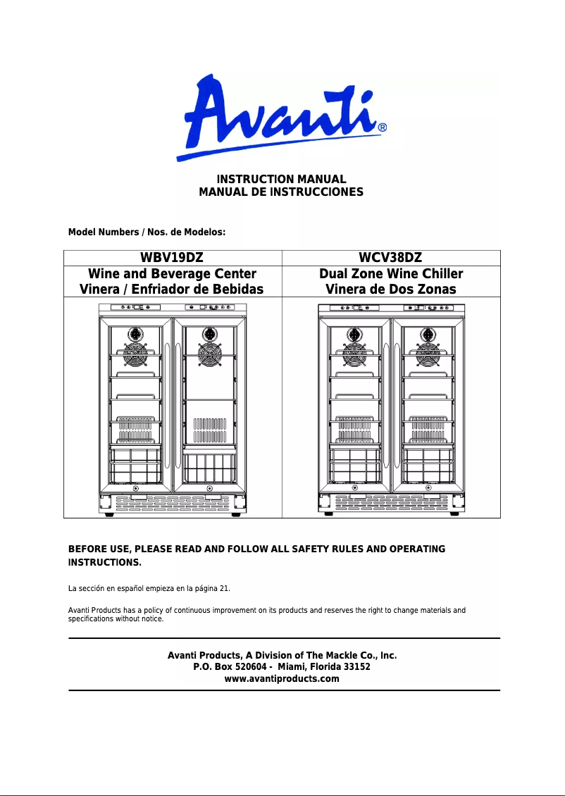 Imagen de la primera página del manual del dispositivo WCV38DZ