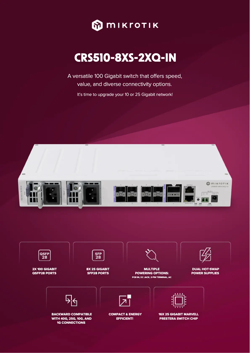 Página 1 del manual Folleto Mikrotik CRS510-8XS-2XQ-IN