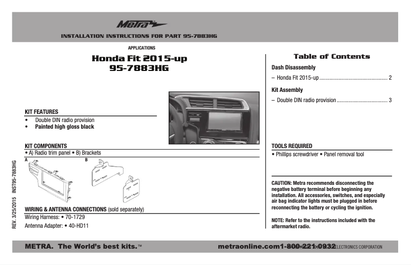 Página nº 1 - Manual de usuario Metra 95-7883HG